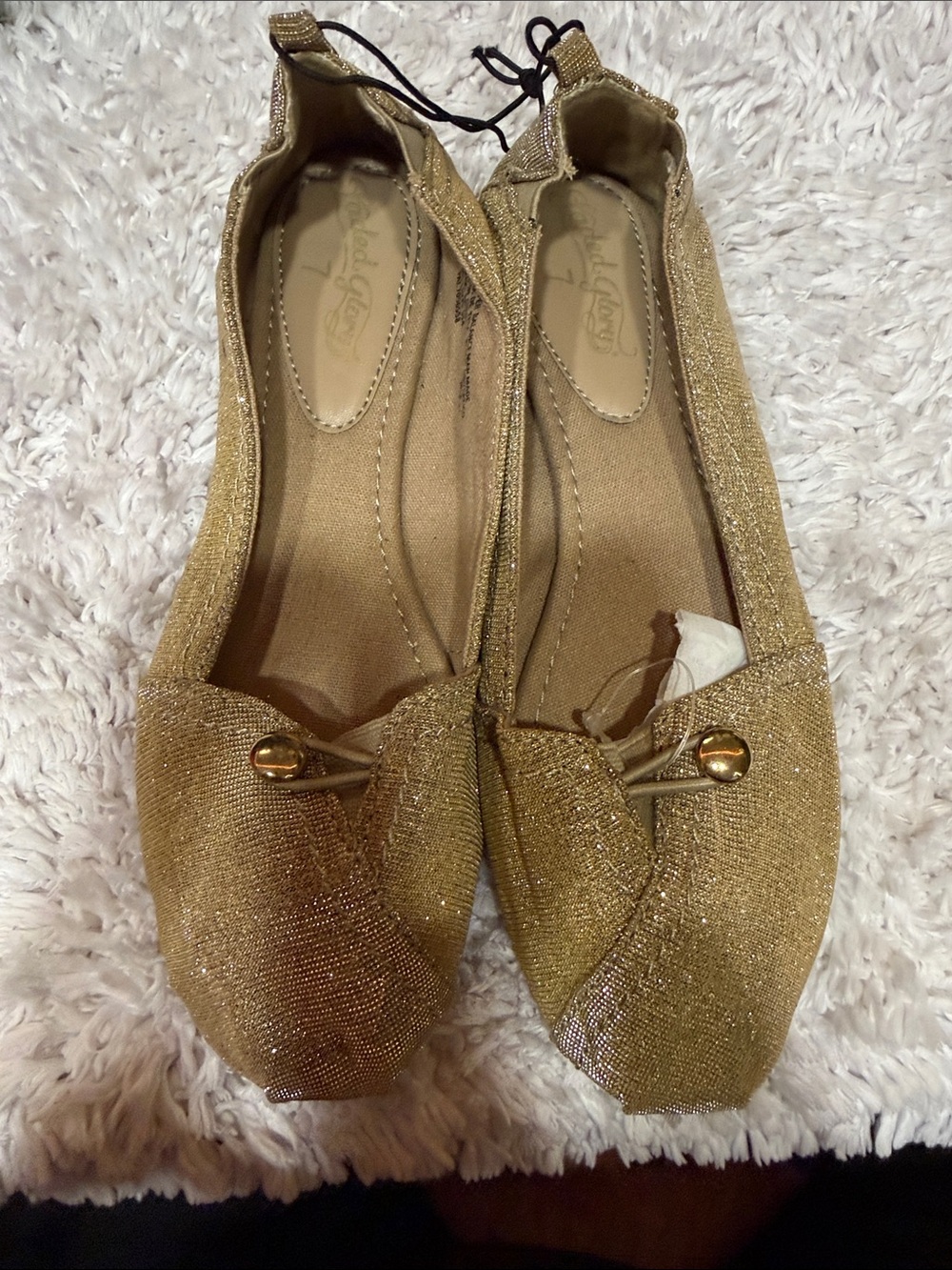 Gold Women's Ballet Flats with Shimmer Accent